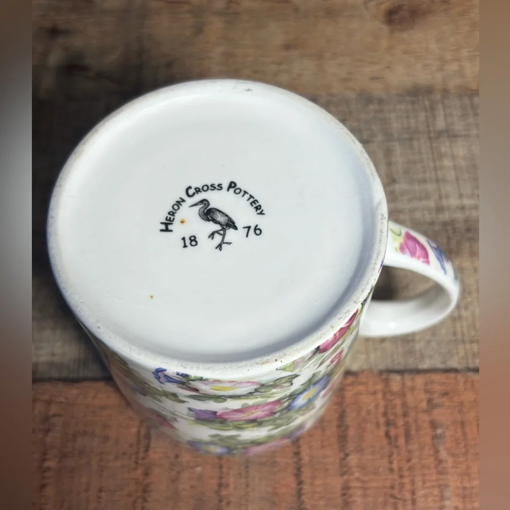 Beautiful Large Floral Ceramic Mug Heron Cross Pottery England Tea Coffee